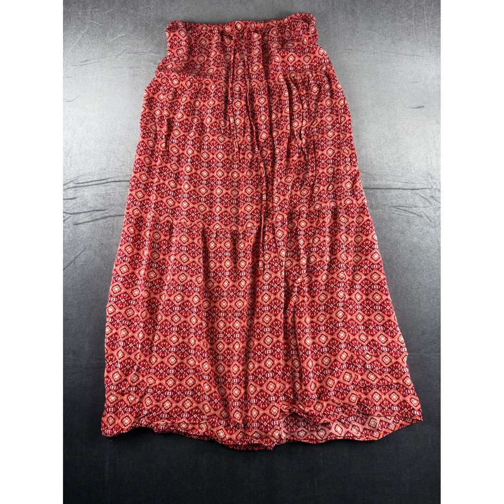 Mossimo Supply Co Womens Red Geometric Diamond Print Tiered Rayon Maxi Skirt XS